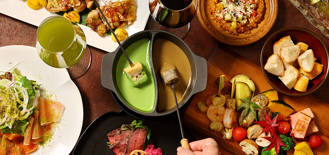 Matcha & Hojicha cheese fondue course