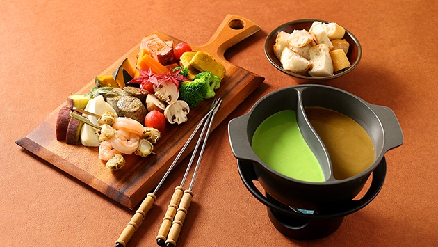 Matcha and hojicha cheese fondue